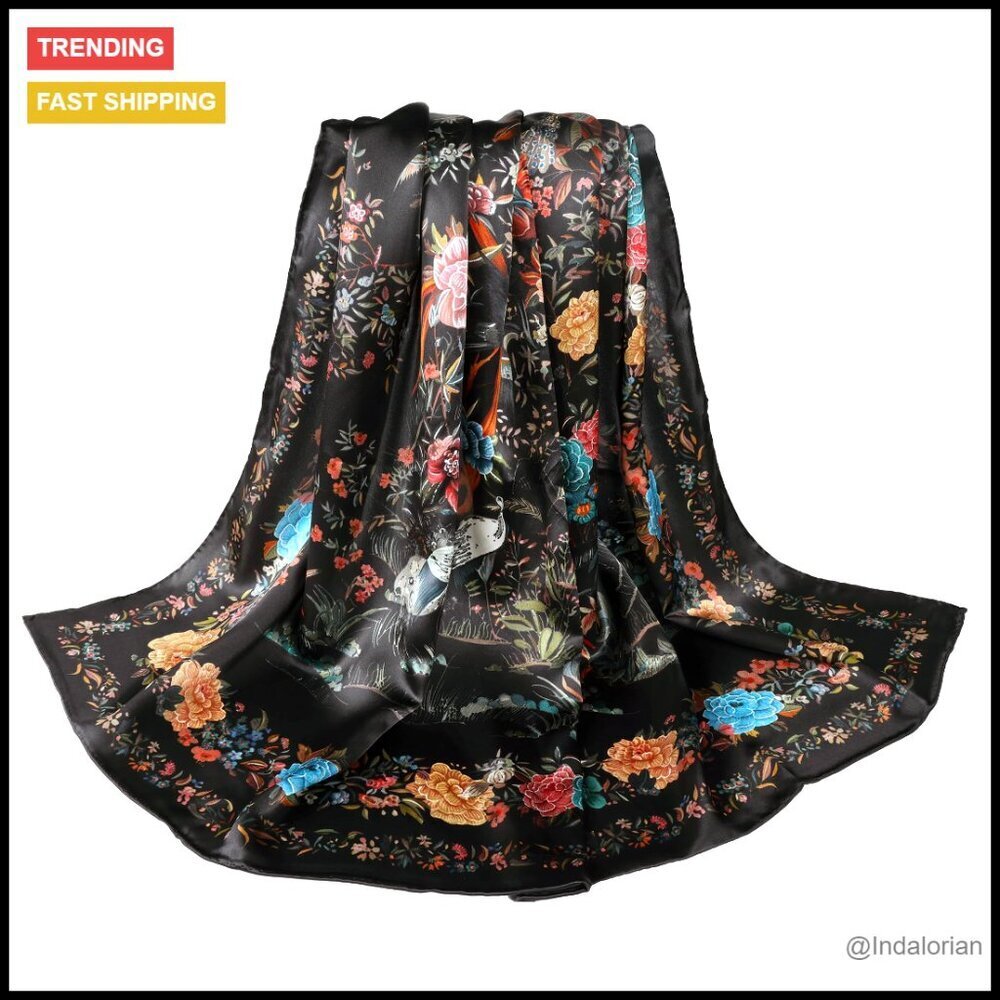 Large Square Silk Scarf Elegant Lightweight Shawl Head Wrap Versatile Accessory